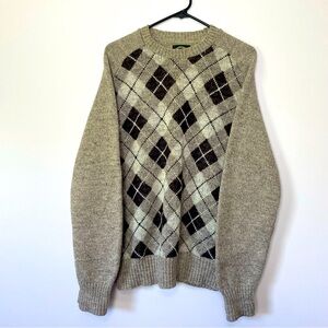 ALPS Rugged Outdoors Vintage Men’s Sweater 100% Wool Crew Neck Argyle Brown L